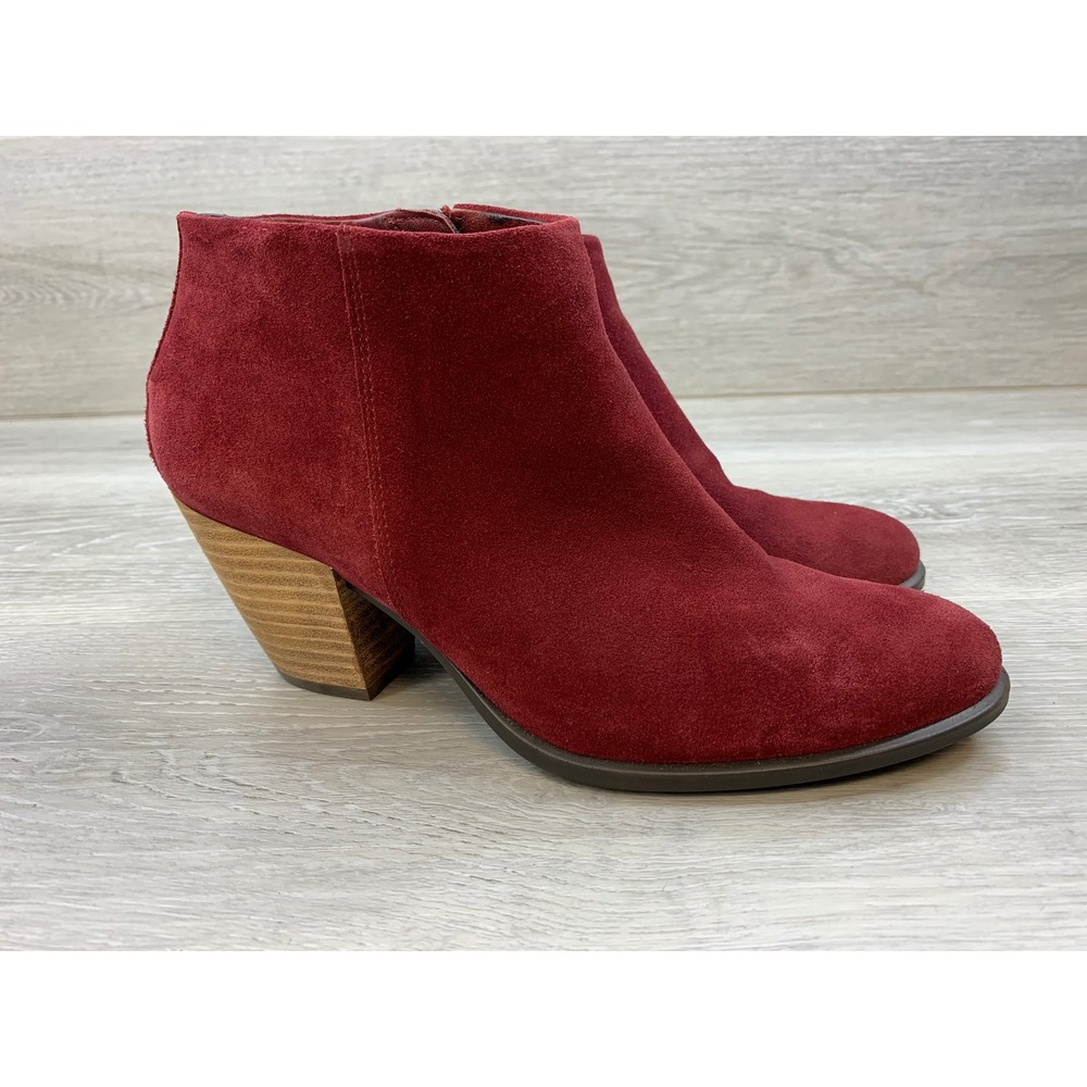 ECCO Shape 55 Burgundy Suede Ankle Boots Side Zip Block Heel Women's 8.5